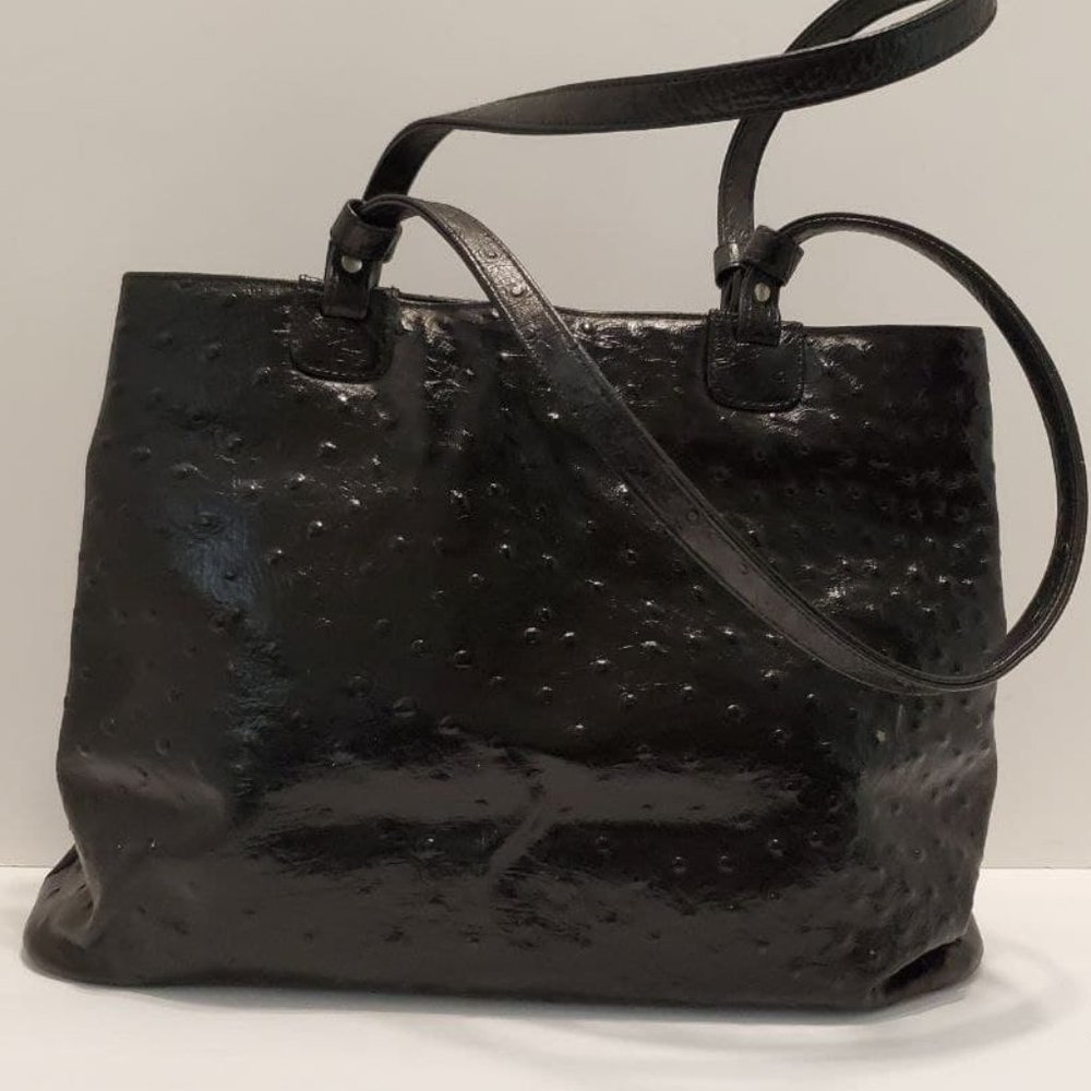 Black Ostrich Leather Tote Purse